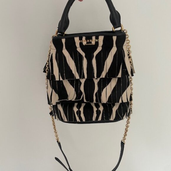 Burberry  Crossbody Calf Hair Zebra Print Small Bucket Bag Black White - Picture 7 of 7